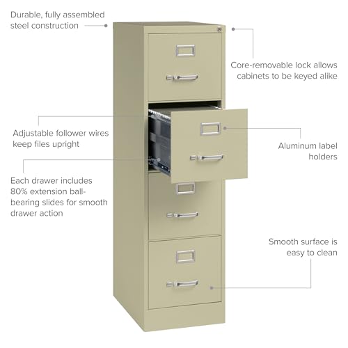 Image of 22 inch Deep 4-Drawer Letter-Size Commercial Vertical File, Fully Assembled