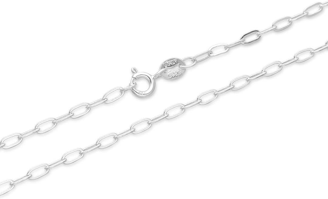 Adabele 1pc Authentic 925 Sterling Silver 1.5mm 2.2mm Flat Cable Chain Necklace Tarnish Resistant Hypoallergenic Nickel Free Women Men Jewelry Made In Italy