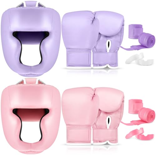 Image of Kanayu 14 Pcs Boxing Gloves and Headgear Set for Beginners Youth 16 Ounce Boxing Gloves Headgear Helmet Hand Wraps Mouth Guards Equipment for Beginners Training Equipment Gifts