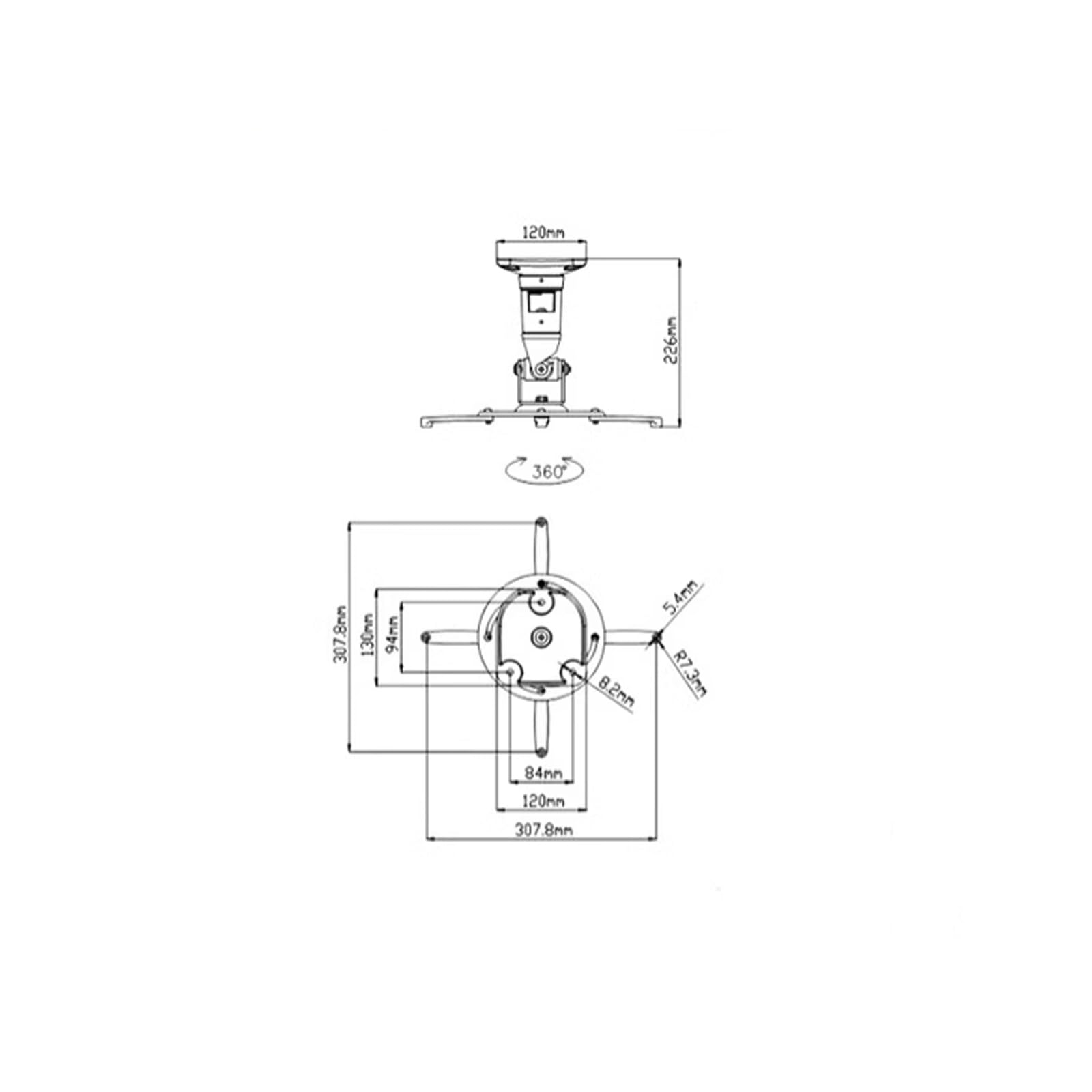 Ajustable Soporte de Pared for proyector, Colgador Ajustable Techo Universal, Soporte aleación Aluminio, Giratorio Ahorra Espacio(Blanco)