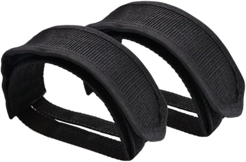 2-Pack Black Bike Pedal Toe Straps, Fixed Gear Cycling Foot Straps with Beam Design Bike Pedals