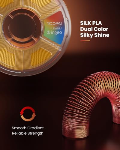 Image of YOOPAI Dual Color Silk PLA Filament 1.75mm, Two-Tone Coextrusion PLA 3D Printer Filament, Shiny Color Change Finish, Enhanced Formula for Stable Printing, 1kg Spool, Red Gold
