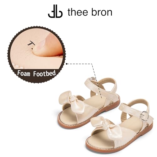 Image of THEE BRON Toddler Girls Sandals Wedding Flower Girl Dress Shoes Open Toe Flats