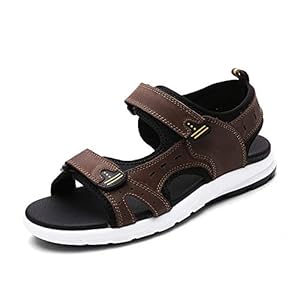 XYAL0003001 Xingyue Aile Slippers & Sandalen Outdoor Water Sandalen Voor Mannen En Wonmen, Slip Op Stijl OX Lederen Schoenen Haak & Loop Band Pure Kleuren Schoenen (Kleur: Donker Bruin, Maat : 44 EU)