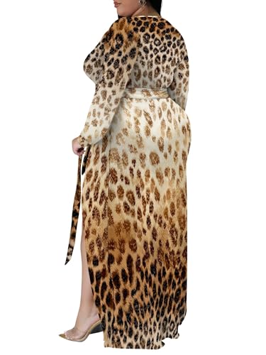 Image of PinkPatty Women's Plus Size Long Sleeve Maxi Dress Casual V Neck Slit Tie Waist Wrap Dresses for Party Cocktail