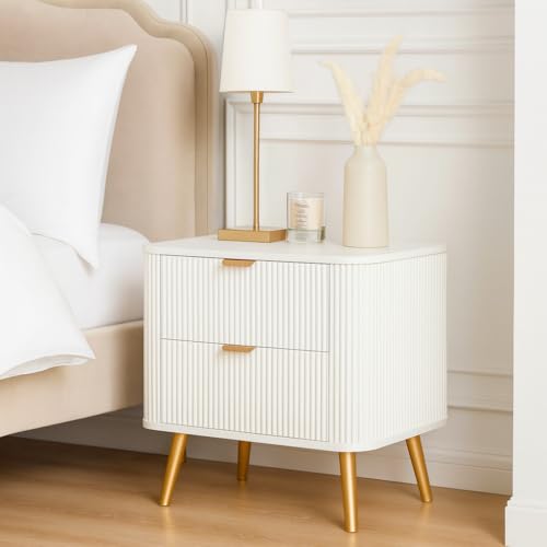 Image of Wooden Bedside Table for Bedroom | Wooden Bed Side Nightstand Lamp Table with 2 Drawers for Home & Hotels | Side Table for Living Room | Premium HDMR Wood & Iron Legs(White, Pack of 2)