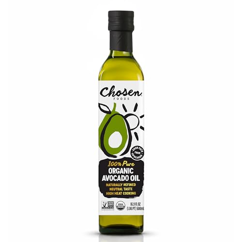 Chosen Foods Organic Avocado Oil, 16.9 Fl Oz - All Purpose Cooking Oil made from 100% Pure Avocados - Non-GMO, Gluten-Free, Keto Friendly, Glyphosate Free - 500mL (Pack Of 1)