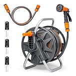 Vonhaus Garden Hose Reel 25m – 2-in-1 Hose Pipe Reel with 8-Pattern Spray Nozzle & 1/2" and 3/4" Fittings, Wall Mounted and Freestanding Heavy Duty Rewind Water Hose