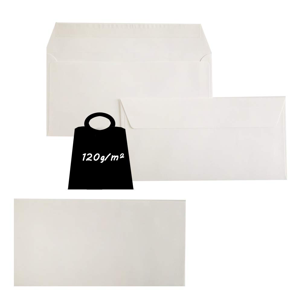 Enveloppes format DIN long, 110 x 220 mm, 120 g, rabat droit avec patte autocollante, idéales pour anniversaire, mariage, invitations, cartes de vœux, Noël 150 x 50 Ivoire