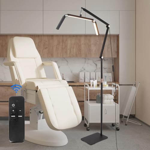 DESGNT Lámpara para pestañas estetica,lámpara de media luna para extensiones de pestañas,27' 30w, 3 temperaturas de color, cabezal giratorio 360° con soporte para teléfono móvil.