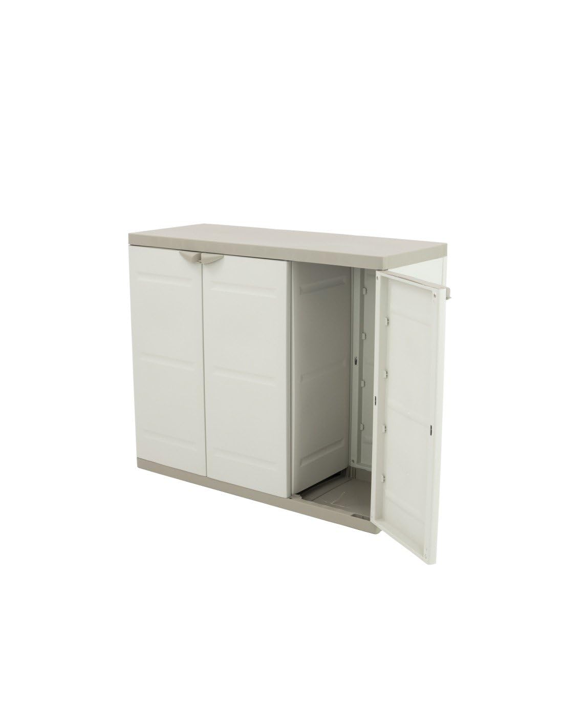 Jardin202 - Armario Medio de Resina | Titanium Beige | 3 Puertas y Baldas Regulables | 105x44x88 cm | (Beige)