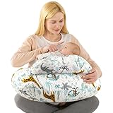 Labtec Stillkissen zum Stillen, Multifunktionales Stillkissen mit verstellbarem Bauchgurt und Sicherheitszaun, 100% Baumwolle & Abnehmbarer Kissenbezug, Zoo-Druck