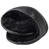 HIG Ear Warmers Unisex Foldable Leather Classic Fleece Winter Warm Earmuffs for Men & Women (Black)