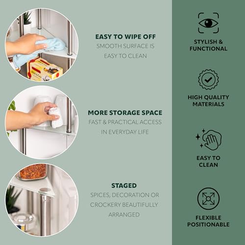 bremermann Estantería esquinera de Cristal para Cocina con Placas de Cristal y Patas de Acero Inoxidable (Blanco) - imagen 6