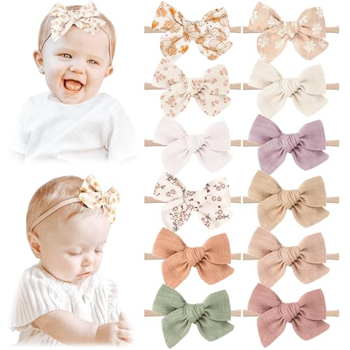 Image of Niceye Baby Headbands and Hairbands Set - 12 Packs of Stretchy Nylon Handmade Hair Accessories for Newborns, Infants, and Toddler Girls