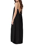 Xiaoliny Robe D'été Longue Femme Chic et Elegant Décolleté Rond Dos Nu Maxi Robes à Bretelles Spaghetti Sexy sans Manches Ample Fluide Bohème Robe de Plage Couleur Unie Décontractée Robes Vacances