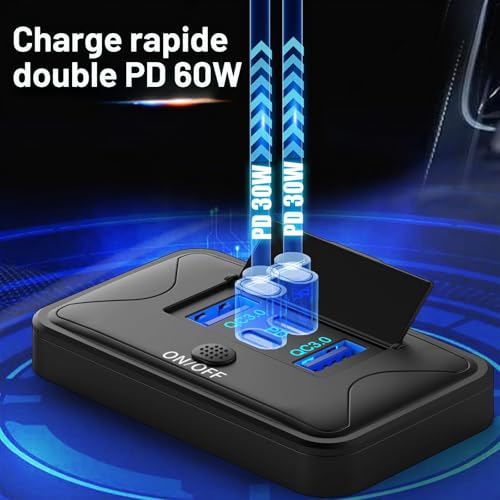 78W 4 Port Prise USB 12V Support Mural, Double 36W PD & Double 18W QC3.0 Montage en Surface léger Panneau de Prises pour chargeurs avec Interrupteur à Bouton pour Bus RV Camion Marine Voiturette Golf – vue 3