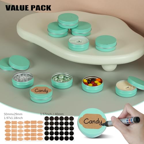 Aluminum Tins with Lids for Salve, Salve Tins Container Round Cosmetic Tin Jars Candle Jars Aluminum Tin Cans with Screw Lids for Spice,Salve,Candles(Mint Green) (Mint Green, 48 Pack - 1 oz)4