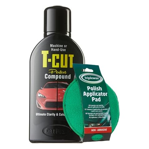 T-Cut Perfect Compound Ultimate Colour Restorer Car Wax Polish Scratch Remover Hand and Machine Use 500ml with Wax Applicator Set & Handle, plus FREE T-Cut Haynes Manual Cover