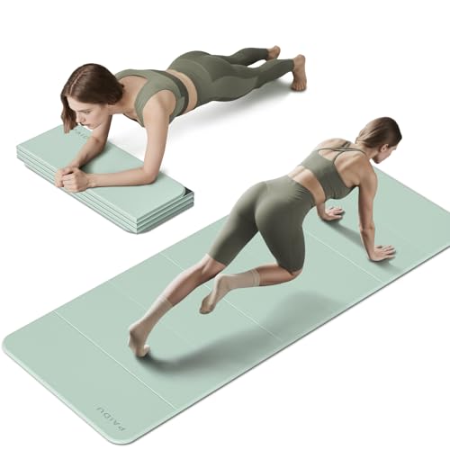 PAIDU Foldable Fitness Yoga Mat | (10MM) Extra Thick | SGS Certified | 190x66 Extra Long-Wide | Portable & Easy Store | for Yoga, Pilates, Home Gym & Full-Body Workouts (Matcha green + black)