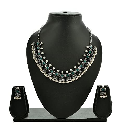 Bollywood Theme Oxidized Brass Necklace Set for Navratri EV-3649-G1
