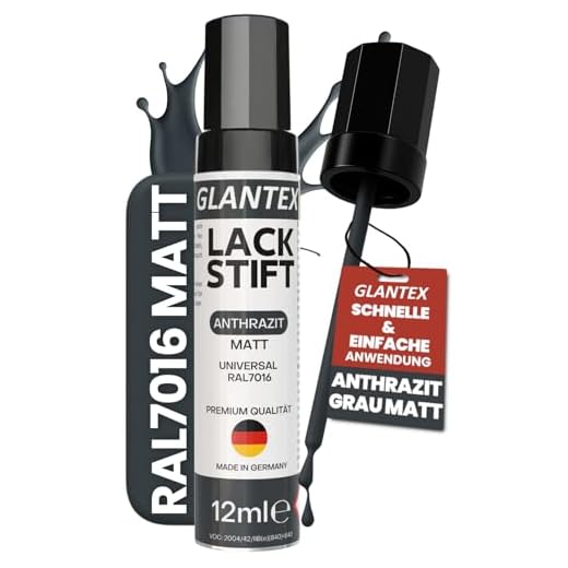 GLANTEX Lackstift Anthrazit Matt [12ml] – RAL 7016 Grau Matt – Hohe Deckkraft gegen Kratzer & Steinschläge – für Auto, Terrassendächer, Möbel, Metall u.v.m.