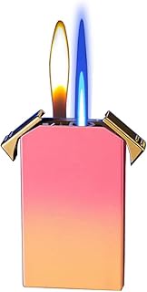 Butane Torch Lighter - Double Flame Lighter, Windproof Refillable Adjustable Flame Cool Lighters for Candle Camping BBQ Kitchen, Men Gift (Butane Not Included) (Pink)