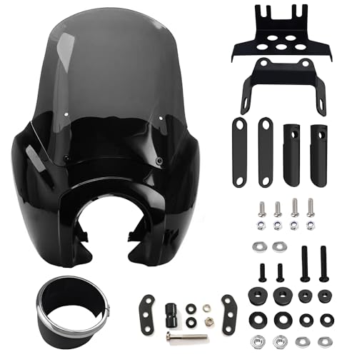 Image of FATECIM Motorcycle 5.75 inch Headlight Fairing with 15 inch Smoke Windshield Windscreen & Mounting Kit Headlight Extension Block For Harley Low Rider S FXLRS 2020 2021 2022 2023