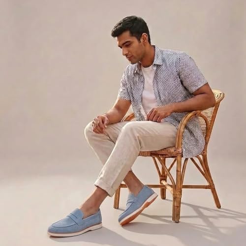 Image of HAYES LONDON Italian Suede Leather Loafers for Men | Casual Slip-On Shoes | Breathable & Lightweight Summer Wear | Comfortable Walking Shoes