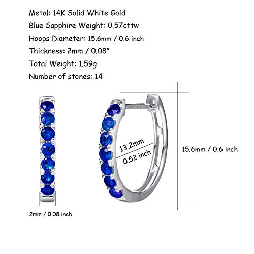 Carleen 14K Solid Gold Natural Genuine Blue Sapphire Hinged Huggie Small Little Oval Cartilage Hoop Earrings Dainty Fine Gemstone Jewelry For Women Girls Diameter 15Mm #TOP2