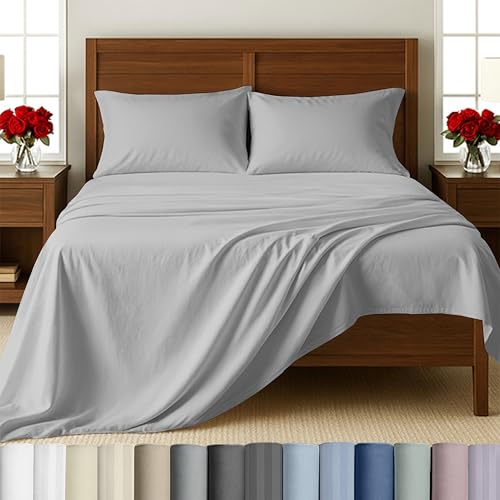 Image of California Design Den 500TC 100% Cotton Queen Size Sheets Set, Light Grey | Good Housekeeping Seal, OEKO-TEX Certified, Silky-Soft Sateen Weave, 4pc Set, 16 inch Deep Pockets, For Hot Sleepers, All-Season