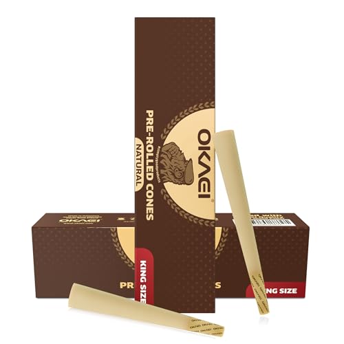 OKAEI Conos King Size Naturales 100 uds – Papel sin Blanquear, Pre-Enrollados, Quema Lenta, Vegano, Con Filtro