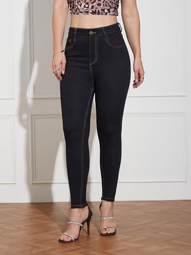 Image of Miss Chase Women's Skinny High Rise Cropped Fringed Hemline Detailing Stretchable Denim Jeans