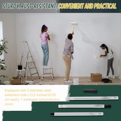 Farbroller Set mit Edelstahl Verlängerungsstange, Farbroller und Wannen Set, Mikrofaser Rollerbezüge zum Streichen von Wänden, Decken, Türen, Zierleisten