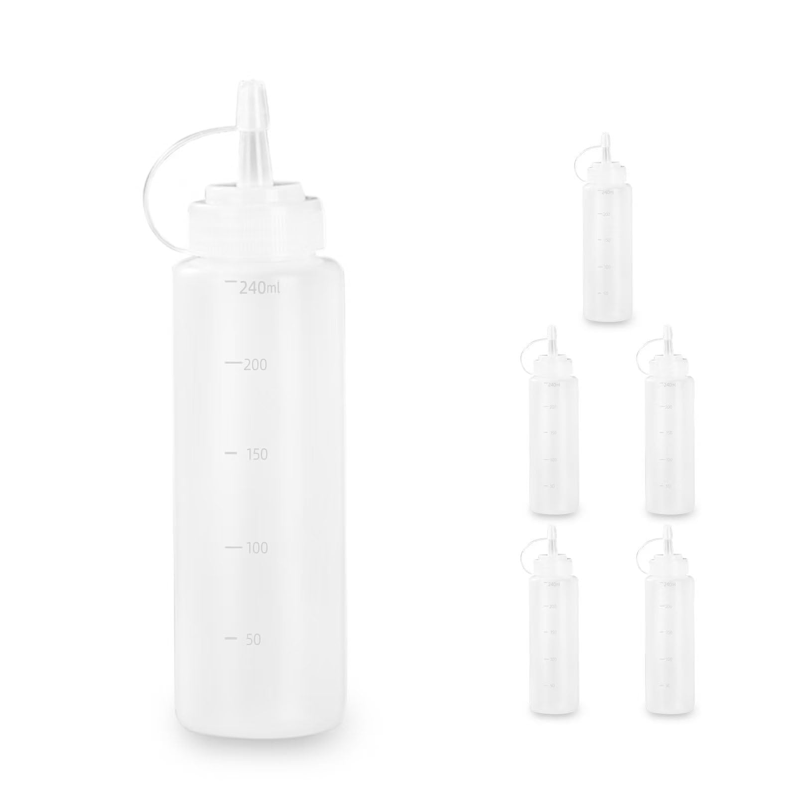 Flacone Dosatore 240ml Set 6 Pezzi Senza BPA Bianco – Flaconi Spremi Cucina Anti-Perdita, Bottiglia Salse Ketchup Senape Olio Oliva Salse Piccanti, Flacone per Pittura Decorazione Torte