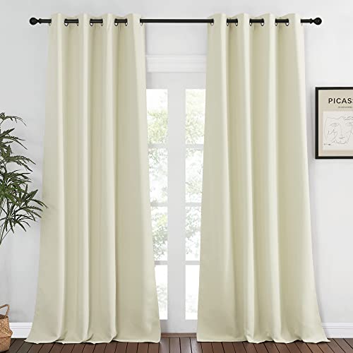 NICETOWN Blackout Living Room Curtain 90 inches Long - Thermal Insulated Grommet Room Darkening Window Treatment Sound Dampening Drape for Bedroom (Beige, W52 x L90, 1 Panel)