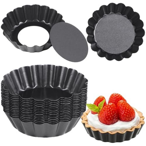 16 PCS Mini Removable Bottom Tart Pans, 3 in Nonstick Carbon Steel Fluted Cake Molds, Flower Shape Mini Pie Pans, Baking Cups for Tarts, Pudding, Brownies, Mini Quiche