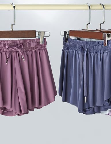 Image of 3 Pack Girls Flowy Shorts with Spandex Liner 2-in-1 Youth Butterfly Skirts for Fitness, Running, Sports