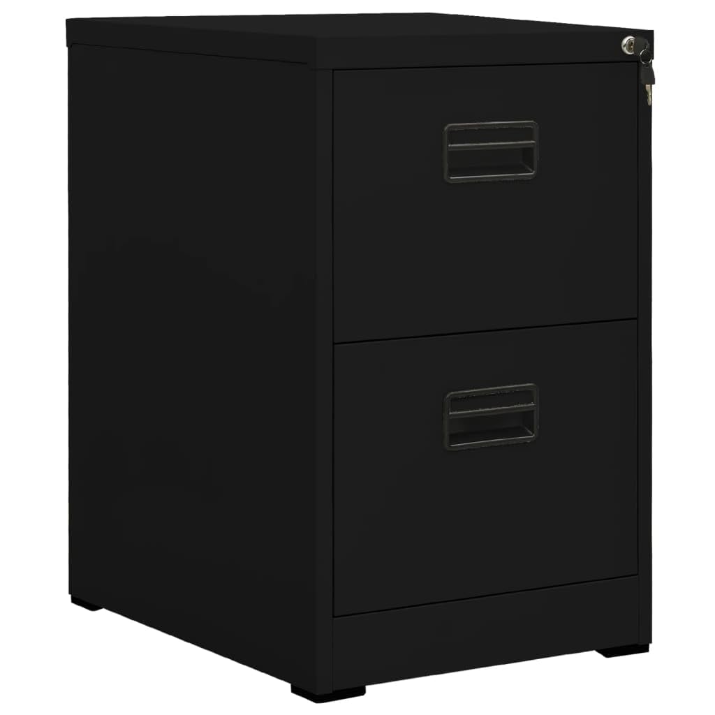 Armadietto portadocumenti nero in acciaio, 46 x 62 x 72,5 cm, con 2 cassetti chiudibili, compatibile con cartelle legali A4, armadio da ufficio con serratura per ufficio, casa, studio