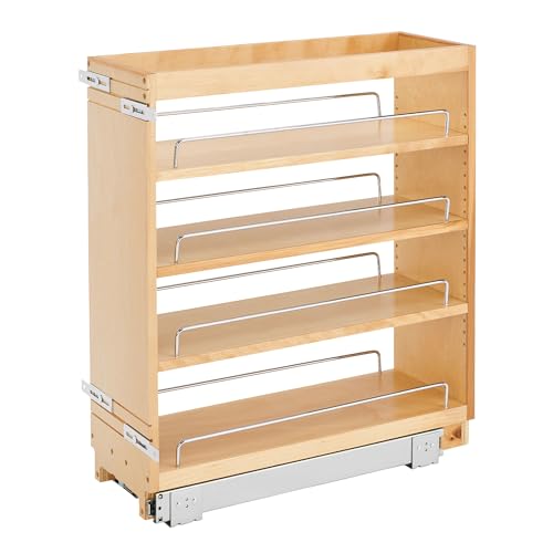 Rev-A-Shelf 8" Pullout Kitchen Cabinet Storage Organizer Slide Out Pantry Spice Rack with Adjustable Shelves for 8.5" W Cabinet Opening, 448-BC-8C