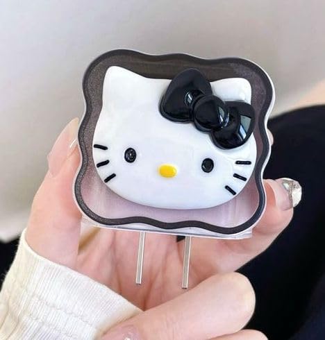 Image of Compatible with iPhone Cute Cat Charger Case Cover | Cartoon Character Silicone Charger Case Cover for 18-20W 360 Degree Full Protection Cover (Cat 2 Black)