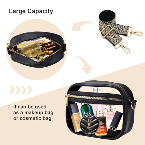 Image of Fibrdoo Clear Bag Stadium Approved, Leather Clear Crossbody Purse Bag for Concerts Sports Events Festivals