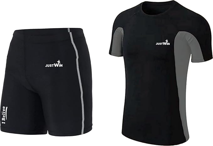 Men Compression Tshirt for Gym Workout and Half Compression Tight Workout Set Pack of 2-image-0