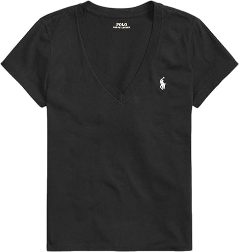 POLO RALPH LAUREN Women's Pony Logo V-Neck T-Shirt (Black (White Pony), XXL