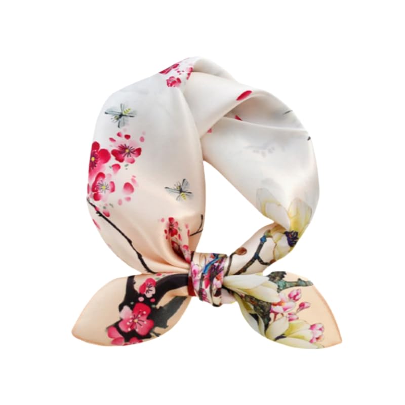 Foulard en soie femme motif oiseau et papillon polyvalent pour accessoire cheveux et cou élégant