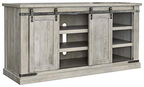 Signature Design By Ashley Carynhurst Modern Farmhouse Tv Stand Fits Tvs Up To 58", Sliding Barn Doors With Adjustable Storage Shelves, Whitewash #TOP20
