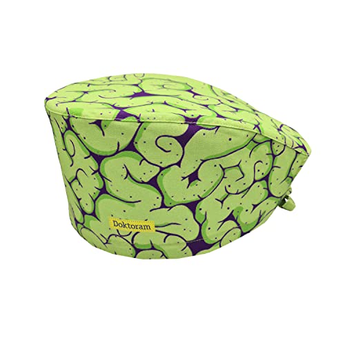DOKTORAM Gehirn Design Arbeitskappe, bequem und atmungsaktiv, für Damen und Herren, Lange ästhetische Kopfbedeckung, Einheitsgröße