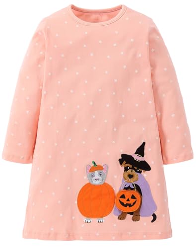 Hongshilian Girls Cartoon Dress Applique Party Dresses Casual Jersey Cotton Long-Sleeved(7T Pumpkin&Stars)