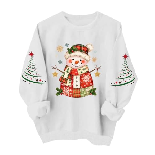 Aymnlox Womens Christmas Snowman Sweatshirt Festive Graphic Crewneck Long Sleeve Pullover Holiday Winter Funny Cute Top dressy christmas tops for women 2026 White L - image 1