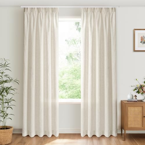 INOVADAY Rideaux Aspect Lin Semi-Transparents Lot de 2, Rideau Galon Fronceur 140L X 245H cm, Rideaux Salon Chambre, Naturel